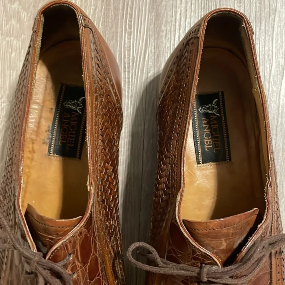 Miguel Angel Men’s Crocodile Leather Oxford Shoes Brown Contemporary Preppy